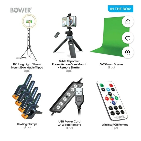 Bower Content Creator Kit with16-inch RGB Ring Light,62" Tripod,Green Screen New - Picture 4 of 9